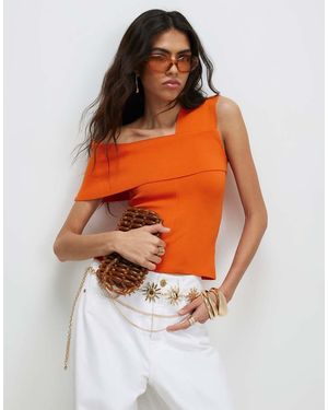 River Island One Shoulder Bardot Knit Top - Orange