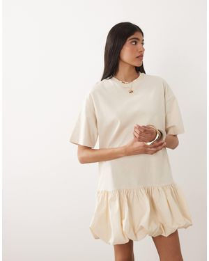 Miss Selfridge Drop Waist Bubble Hem Mini Dress - Natural