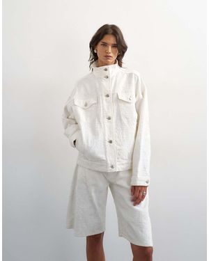 TOPSHOP Denim Jack Met Opstaande Boord En Elastische Taille - Wit