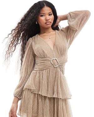 Forever New Vestito Corto Plissé Con Cut-Out - Marrone
