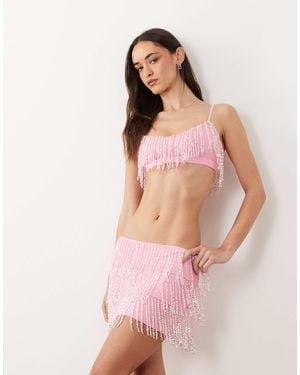 Oh Polly Tiered Embellished Mini Skirt Co-Ord - Pink