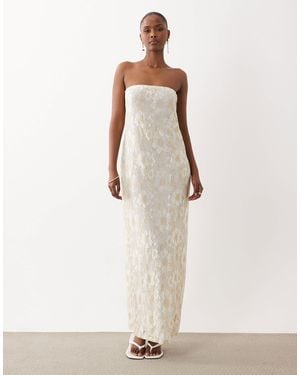 South Beach Glitter Lace Bandeau Maxi Dress - White