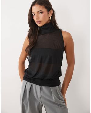 ASOS Semi Sheer Knit Look Funnel Neck Tank Top - Black