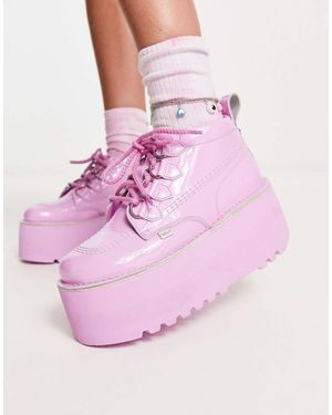 Kickers Botas Rosas Con Plataforma Y Acabado Holográfico De Charol Kick De