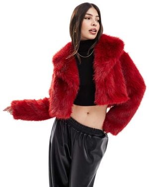 Miss Selfridge Faux Fur Crop Jacket - Red