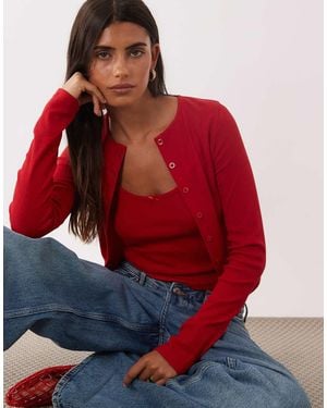 Miss Selfridge Ribbed Cardigan And Cami Set - Red