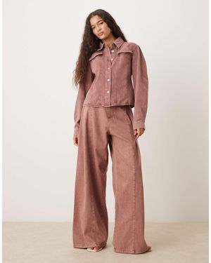 Ghospell Britt - jean large d'ensemble en denim - délavé - Rouge