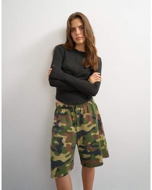 TOPSHOP Blouse Van Linnenmix Met Lange Mouwen En Henleykraag - Groen