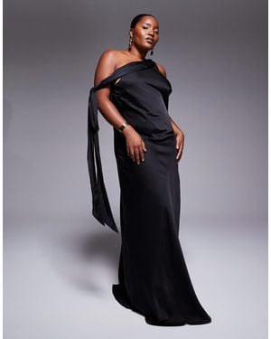 Tfnc Plus Fallen Shoulder Maxi Dress With Tie Details - Gray