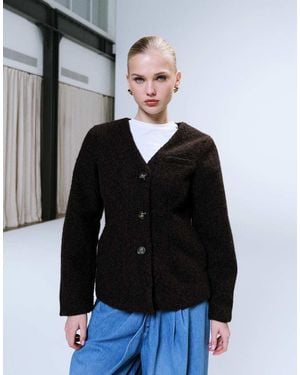 Jdy Boucle Fitted Blazer Jacket - Brown