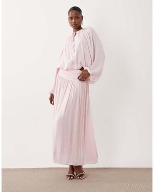 Gina Tricot Dropped Waist Pleated Maxi Skirt - Pink