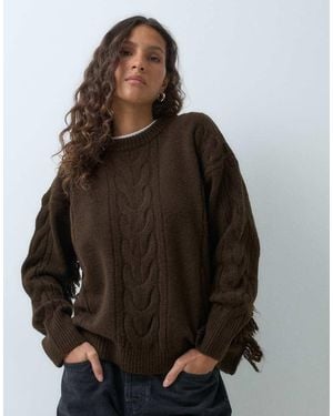 ASOS Knitted Fringe Cable Jumper - Brown