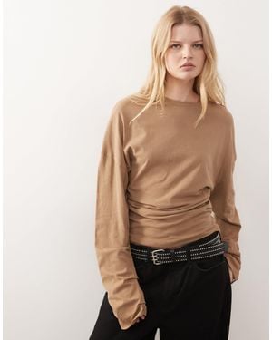 Weekday Volume Long Sleeve Top With Cinched Gathered Waist - Natural
