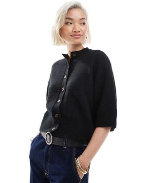 ASOS Knitted Short Sleeve Rib Cardigan - Blue