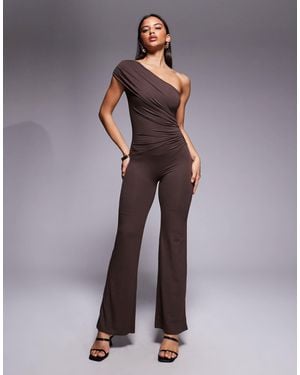 Oh Polly Asymmetric Shoulder Jumpsuit - Purple