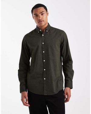 Threadbare Camicia Oxford A Maniche Lunghe Kaki - Nero