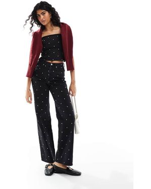 Vero Moda Tessa Wide Leg Jeans With Embroidered Spot Detail Co-ord - Black