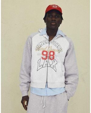 Bershka Raglan Print Hoodie - Grey
