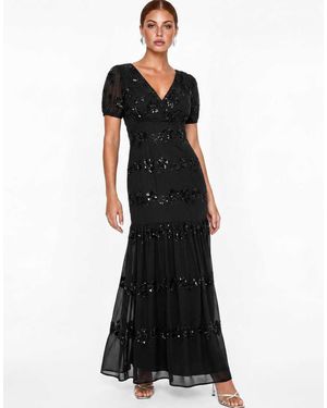 Maya Embellished Short Sleeve Maxi Dress - Black