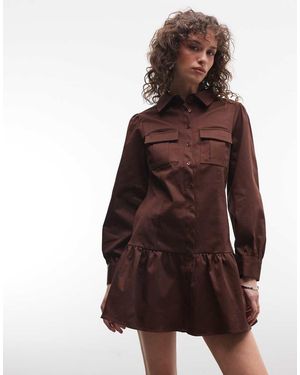 Reclaimed Vintage Mini Utility Shirt Cotton Twill Dress - Brown