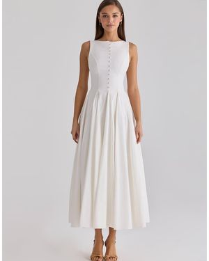 House Of Cb Azalina Boat Neck Button Front Cotton Maxi Dress - White
