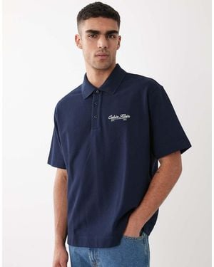 Calvin Klein Monogram Pique Polo Shirt - Blue