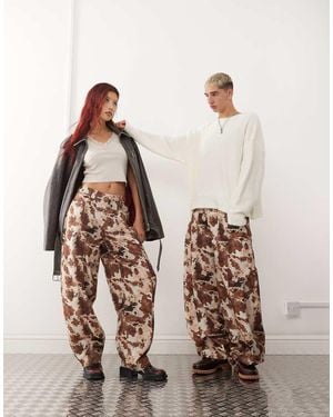 Reclaimed (vintage) Unisex Cow Print Barrel Leg Trouser - Brown