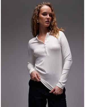 ARKET Stretch Jersey Rib Long Sleeve Polo Top - White
