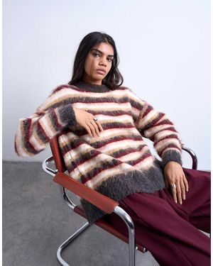 TOPSHOP Knitted Fluffy Stripe Jumper - Red