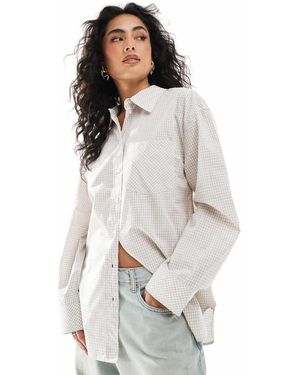 Monki Camisa Beis A Cuadros Extragrande De Algodón De -Blanco