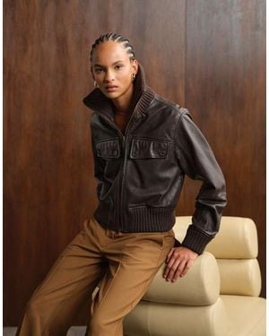 ASOS Washed Real Leather Cropped Jacket - Brown