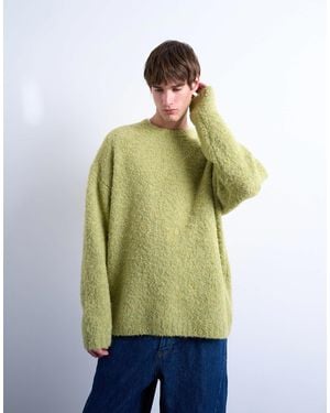 TOPMAN Relaxed Fit Boucle Sweater - Green