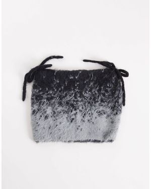 Collusion Bonnet en maille duveteuse à oreilles avec détails nœud, et gris dégradé
