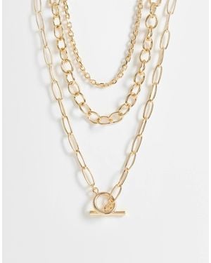 ASOS Multi-row Necklace With Chunky Chains And T-bar Detail - White