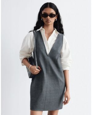 & Other Stories Wool Blend Houndstooth Pinny Dress - Blue