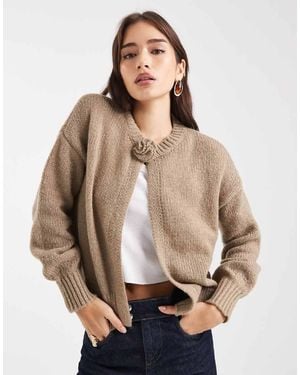 Pieces Rosette Detail Knitted Cardigan - Natural