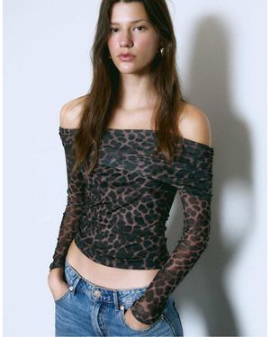 Stradivarius Asymmetric Tulle Top - Grey