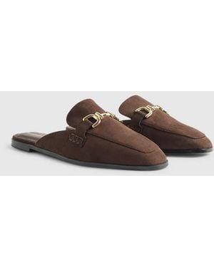 River Island Faux Suede Backless Loafers - Brown