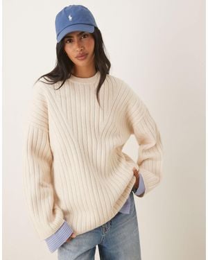 ASOS Longline Crew Neck Sweater - Natural