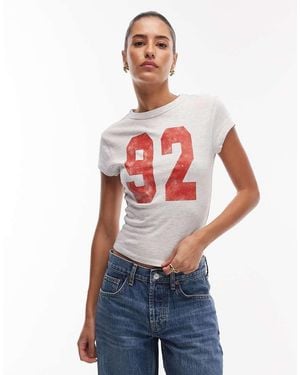 ASOS T-Shirt Corta E Stretta Color Ghiaccio Mélange A Coste Con Grafica 92 - Bianco