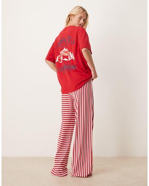 ASOS Asos Design Tall Oversized Tee & Wide Leg Trouser Pyjama Set - Red