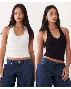 Miss Selfridge 2 Pack Halterneck Top With Picot Trim Detail - Blue
