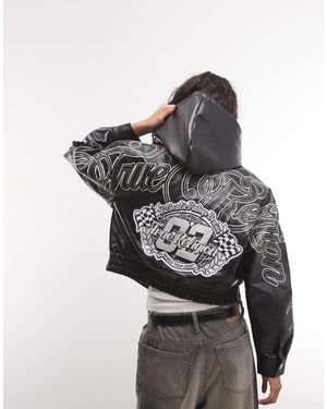 TRUE RELIGION Jacke aus pu mit stickerei und rückengrafik auf der rückseite mit kapuze - Grau