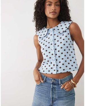 Miss Selfridge Peter Pan Collar Button Through Tank - Blue