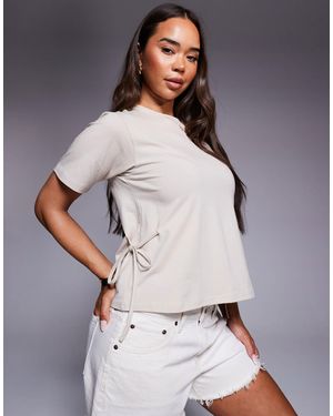 Fashionkilla T-shirt en coton avec détail noué sur le côté - taupe - Gris