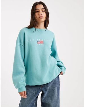 Daisy Street Embroidered La Sweatshirt - Blue