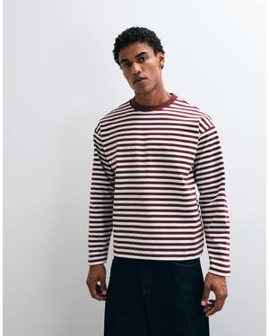 Weekday Top Ampio Squadrato A Maniche Lunghe A Righe Bianco Sporco E Bordeaux - Rosso