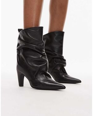 Bronx Ruched Detail Mid Ankle Boots - Black