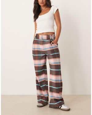 Free People Buckle Back Plaid Trousers - Natural