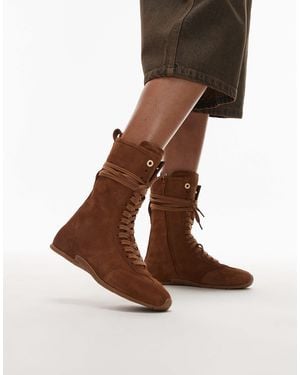 Bronx Lace Up Boxing Style Boot - Brown